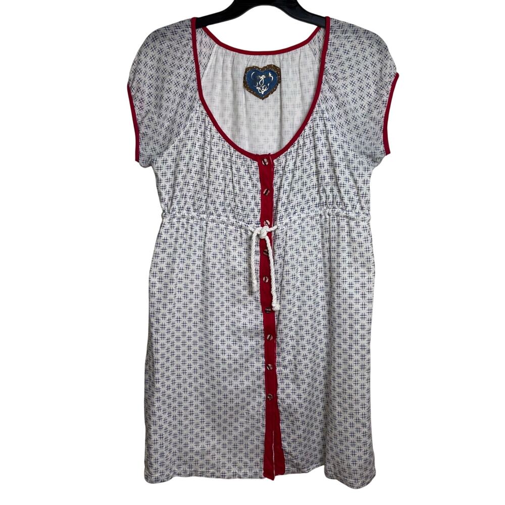 Scrapbook Clothing Dress Large Red White Blue Cotton Boho USA Button Front